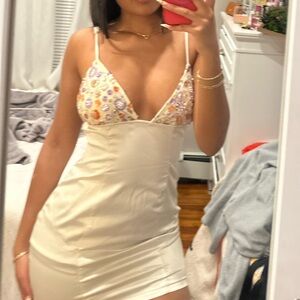 EGO Cream Floral Embroidered Slip Dress